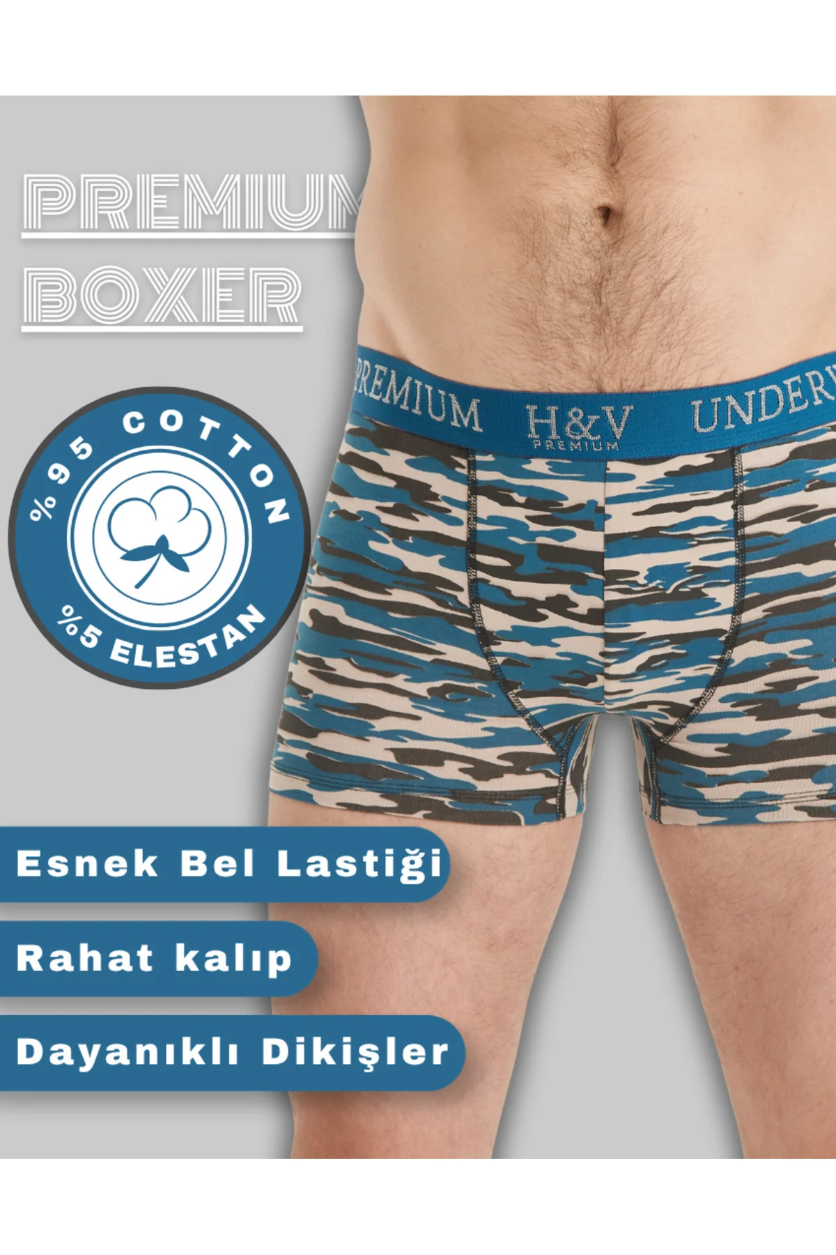4'lü KAMUFLAJ DESENLİ BOXER-AVANTAJ PAKETİ-İZ YAPMAYAN BEL LASTİĞ