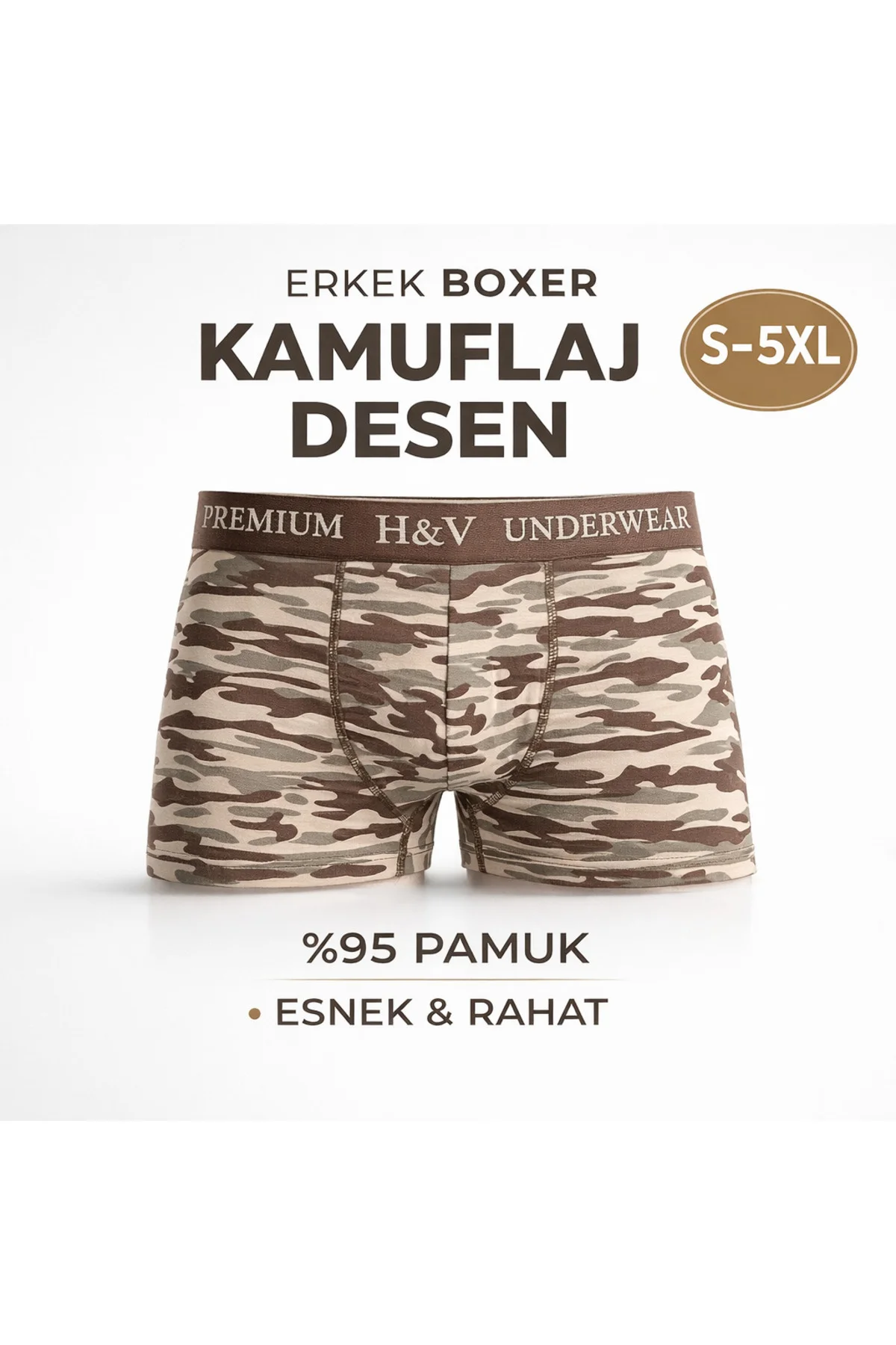 4'lü KAMUFLAJ DESENLİ BOXER-AVANTAJ PAKETİ-İZ YAPMAYAN BEL LASTİĞ