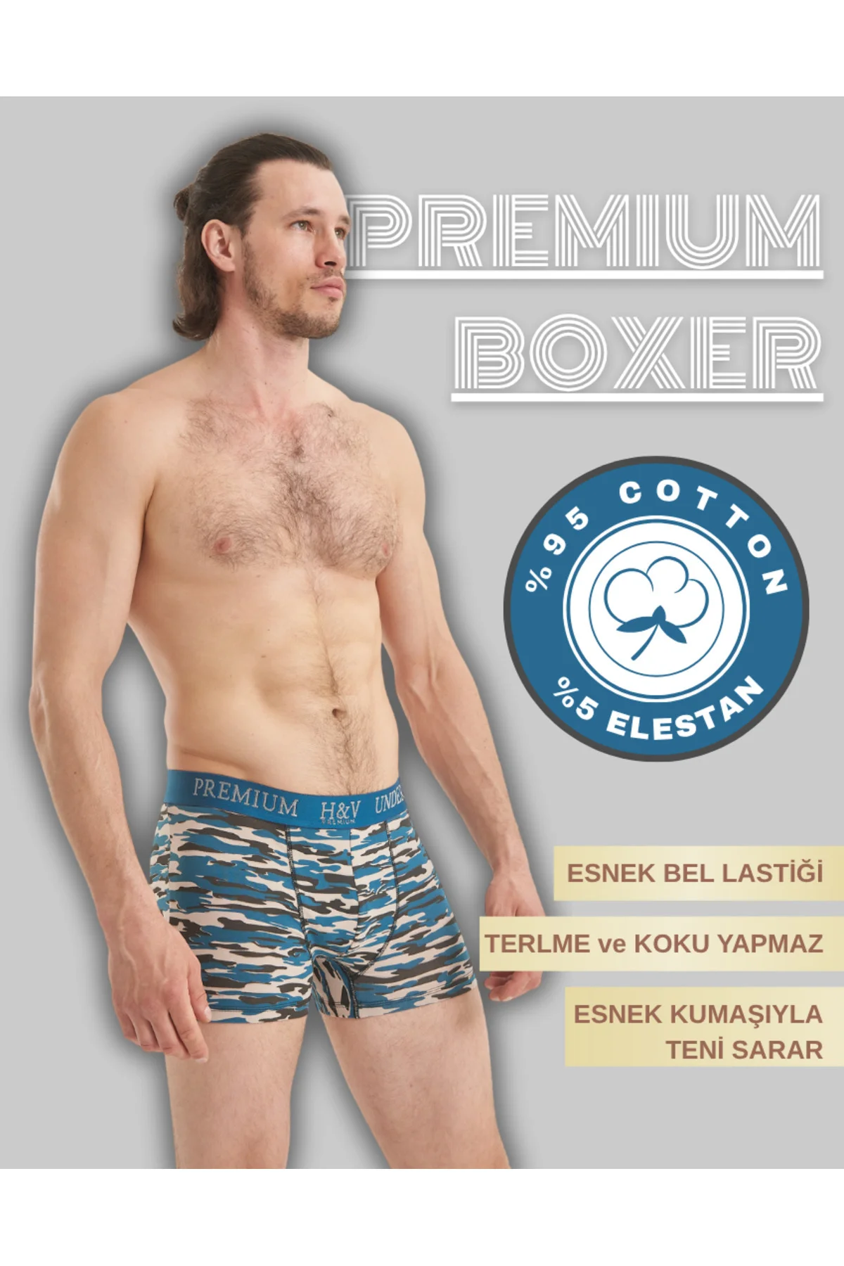 4'lü KAMUFLAJ DESENLİ BOXER-AVANTAJ PAKETİ-İZ YAPMAYAN BEL LASTİĞ