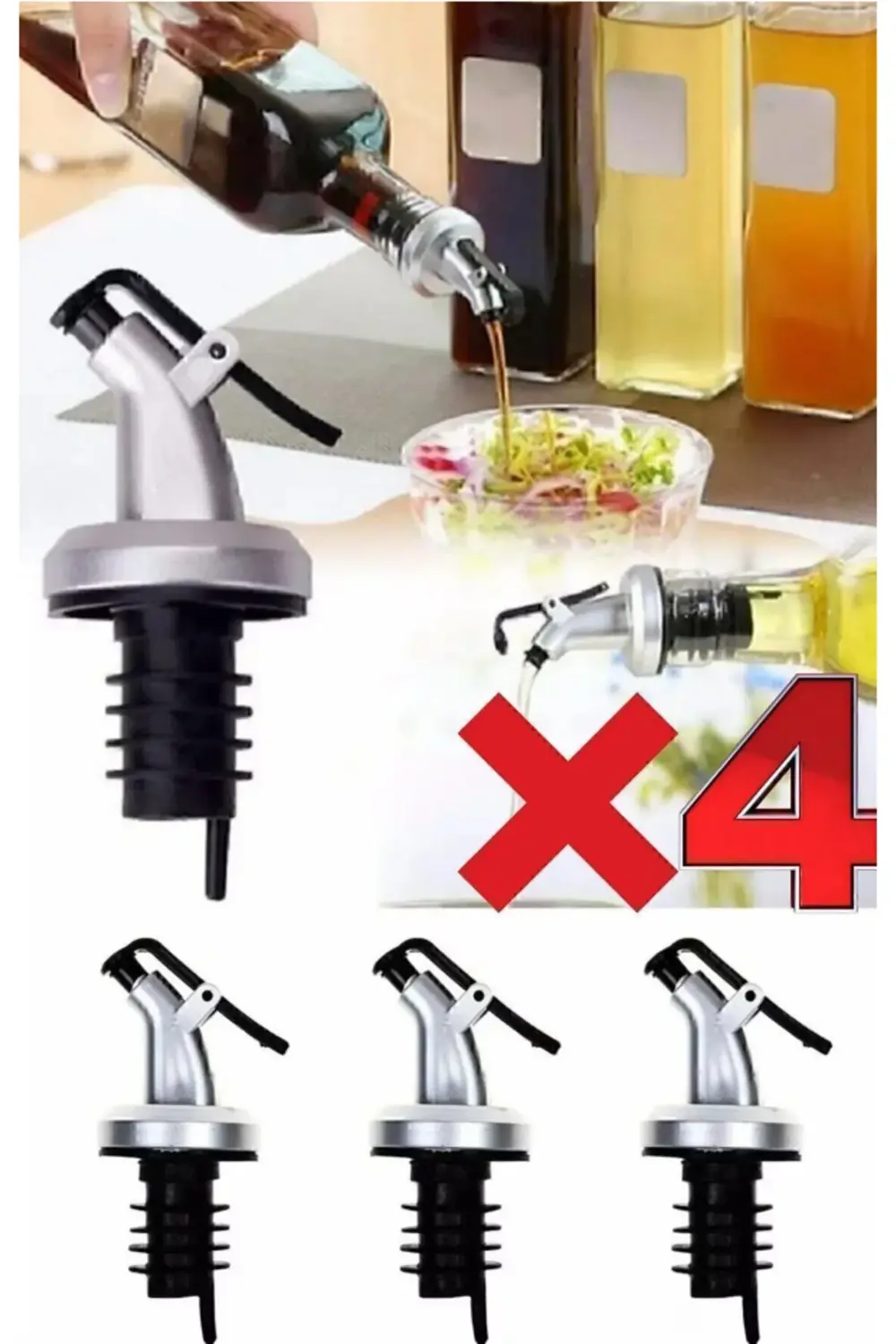 4'lü Kapaklı Damlatmaz Yağ Tıpası Yağdanlık Şişe Ucu Yağlık Sirke