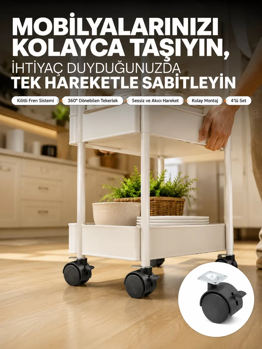 4’lü Kilitli Tekerlek Ayak 4 cm Sessiz ve Dayanıklı Fiyatı, Yorumları ve Özellikleri