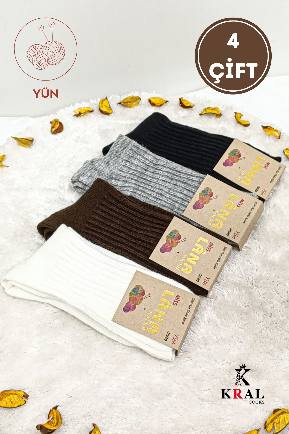 4'lü Kışlık Kadın Yün Çorap  Soft Termal (Sıkmayan Lastik) Uyku Ç