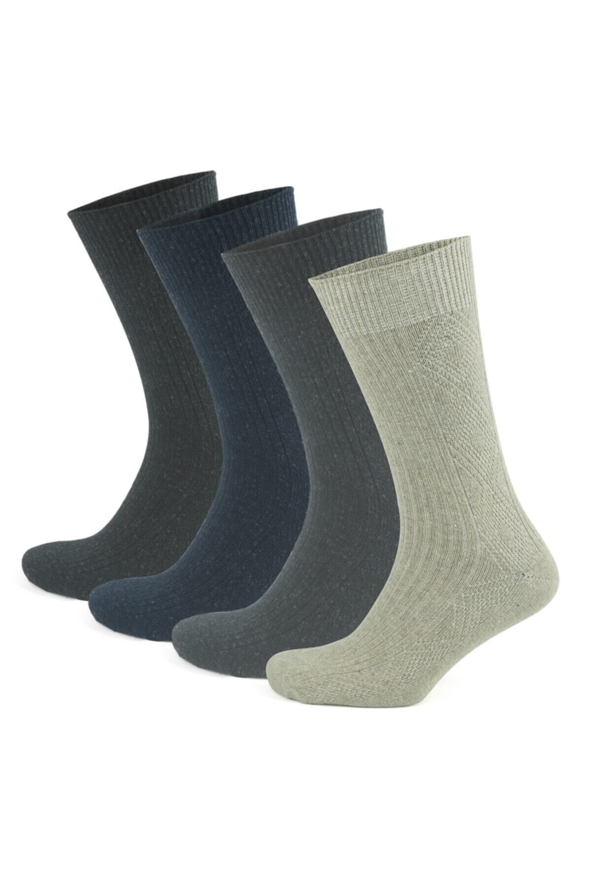Kral Socks 4'Lü Kişlik Thermal Etkili İnce Örgülü Çorap, Lambswool Yünlü (Ku