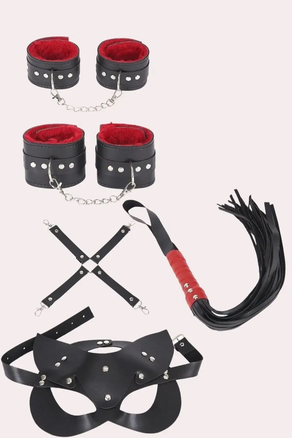 4'lü Kol Bacak Kırbaç Maske Deri Aksesuar Set