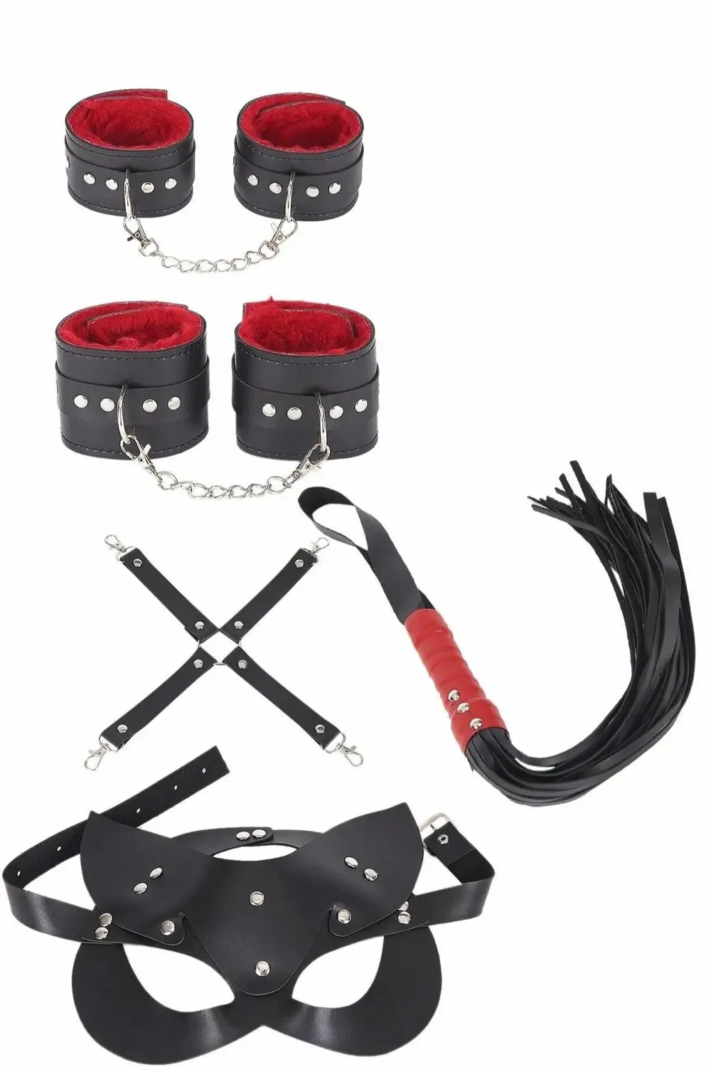 4'lü Kol Bacak Kırbaç Maske Deri Aksesuar Set