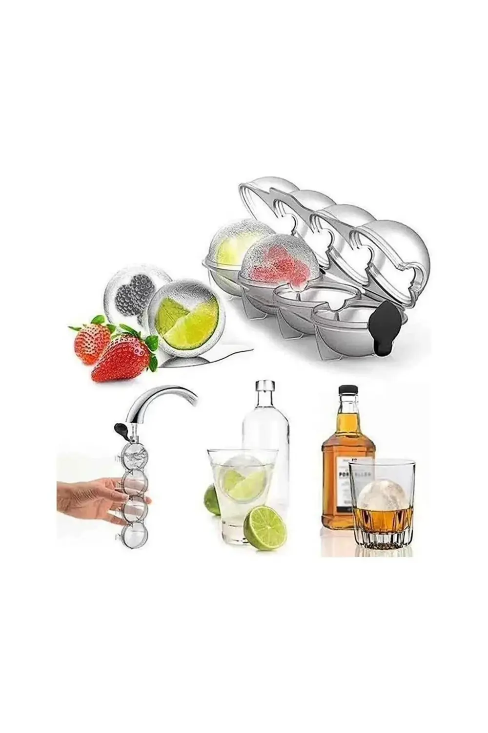 4'lü Küre Buz Topu Kalıbı - Yuvarlak İçecek Buz Sunum Kabı