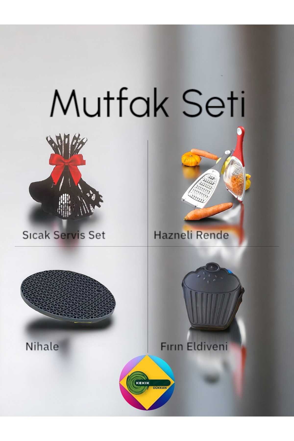 4Lü Mutfak Seti "Sıcak Sunum Seti+Çift Yönlü Hazneli Rende+Nihale