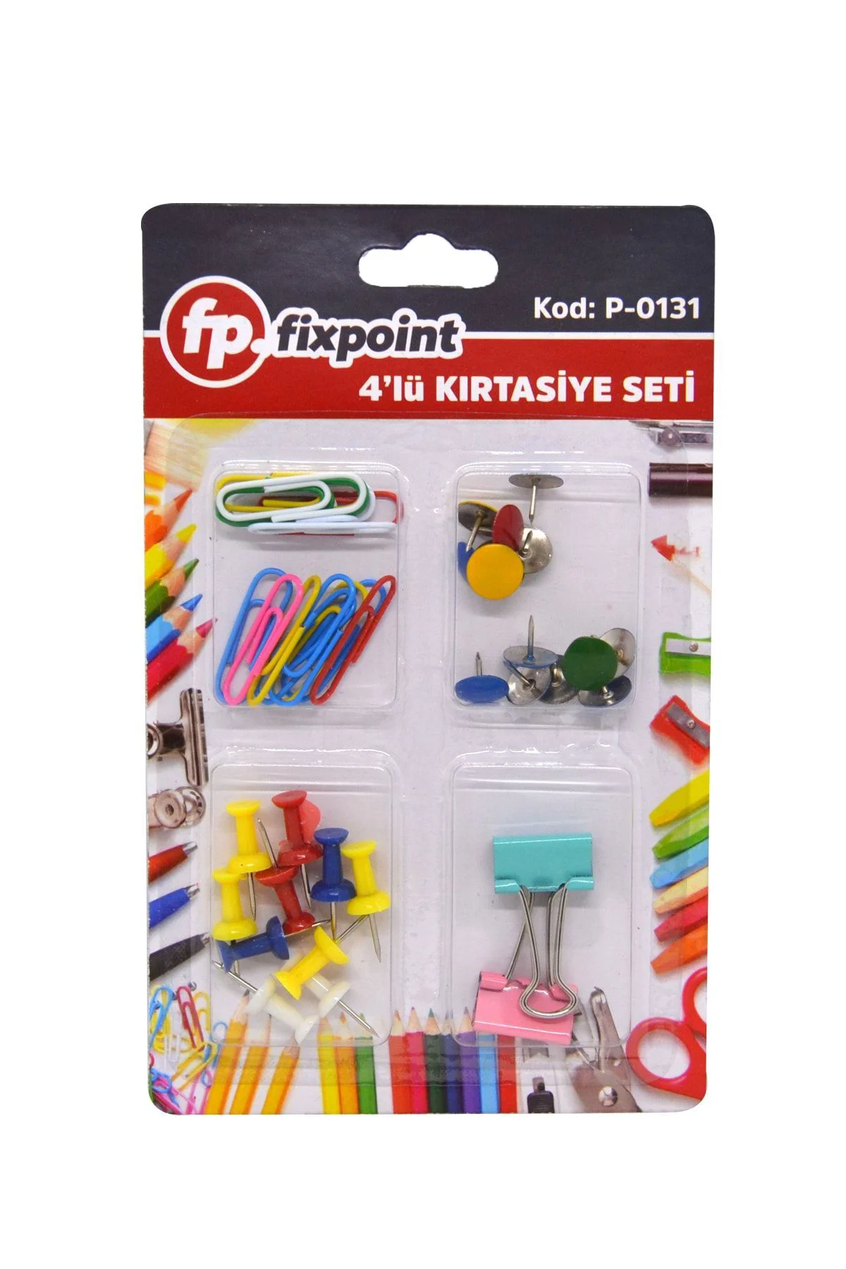 4'lü Ofis Kırtasiye Seti Pano Çivisi + Ataş + Raptiye + Kıskaç