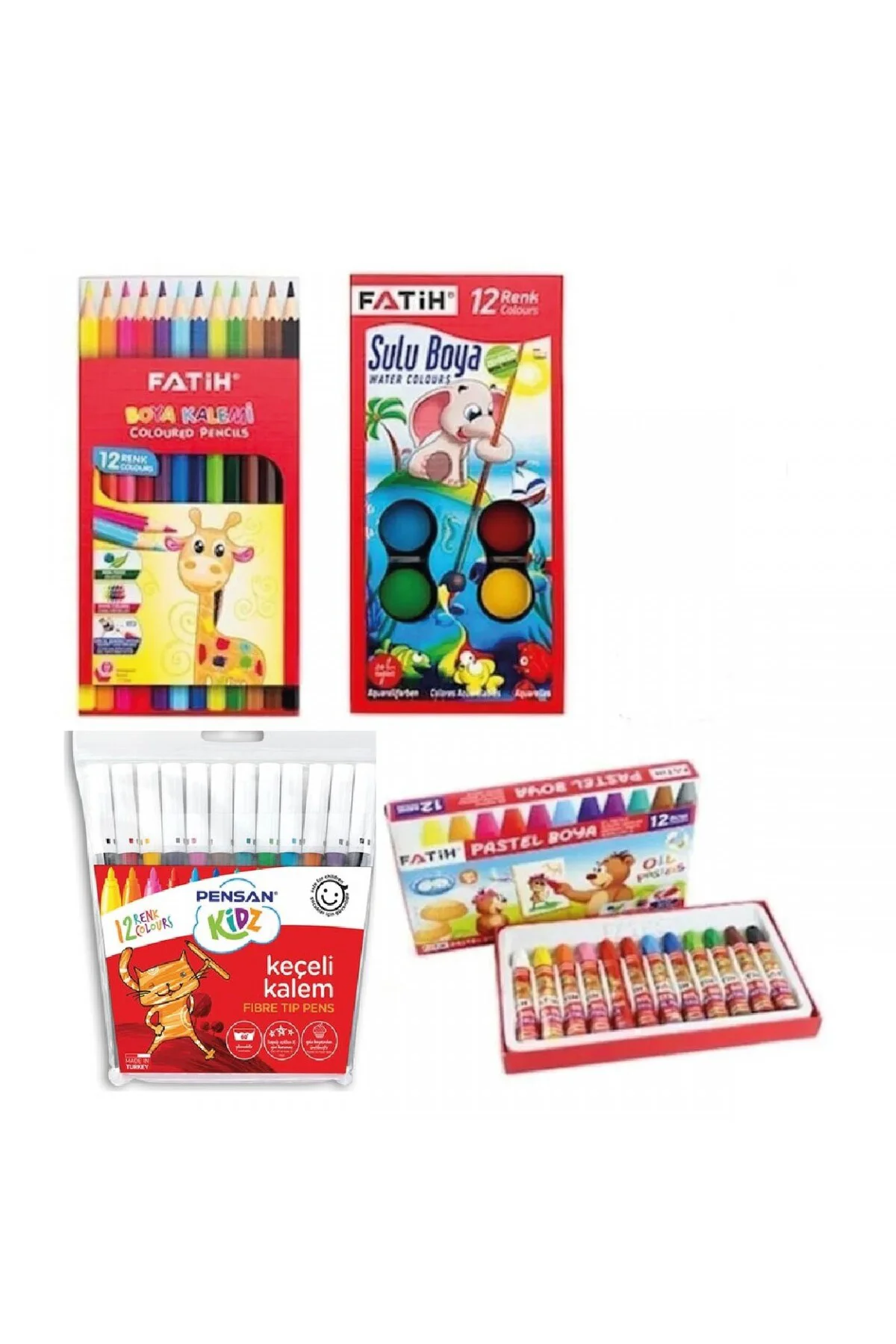 4'lü Okul Boya Seti - (12'li Keçeli Boya + 12'li Kuru Boya + 12'li Pastel Boya + 12'li Sulu Bo