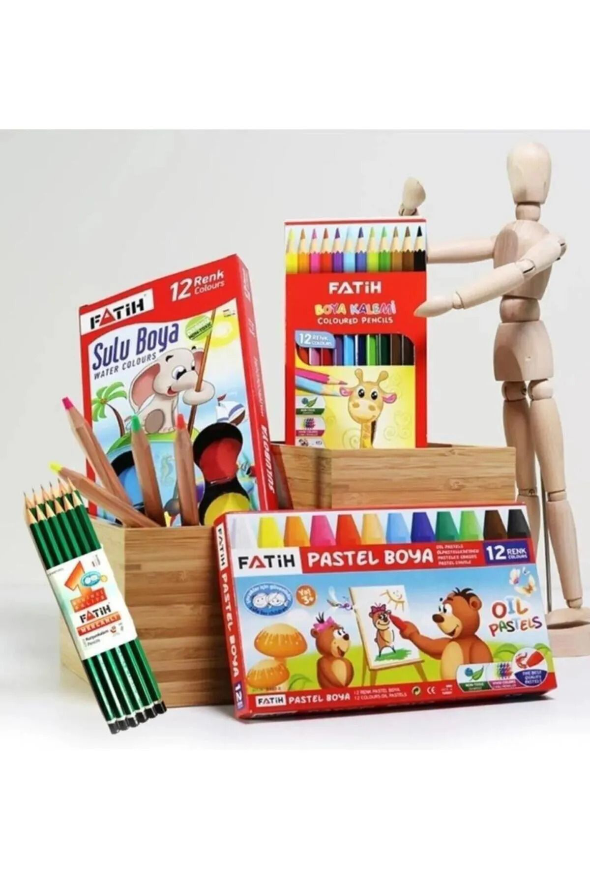 Fatih 4'Lü Okul Seti - (12'Li Mercanlı Kurşunkalem + 12'Li Kuru Boya +