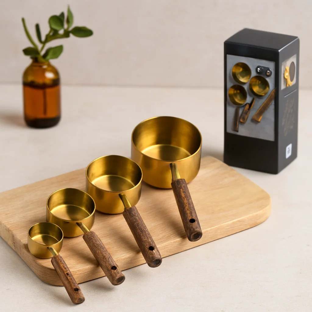 4'lü ölçü kaşık seti (250/125/80/60 ml) - gold metal ahşap saplı Fiyatı, Yorumları ve Özellikleri