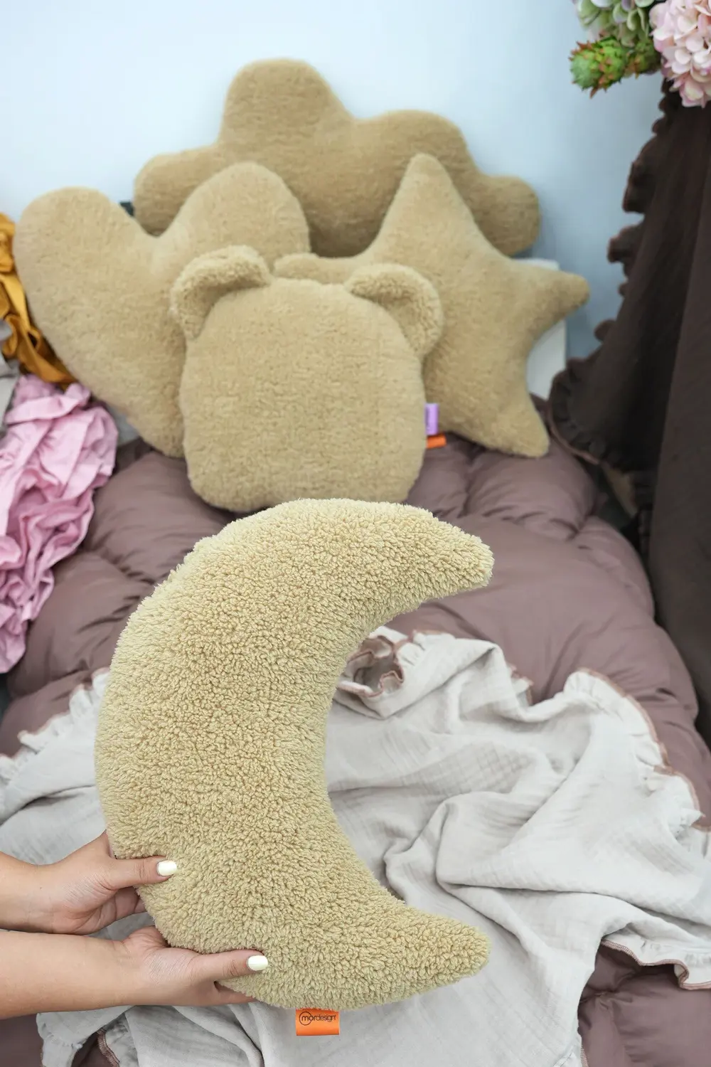 4'lü Set Kalp Bulut Yıldız Ay, Dekoratif Yastık,Süper Kabarık Ted