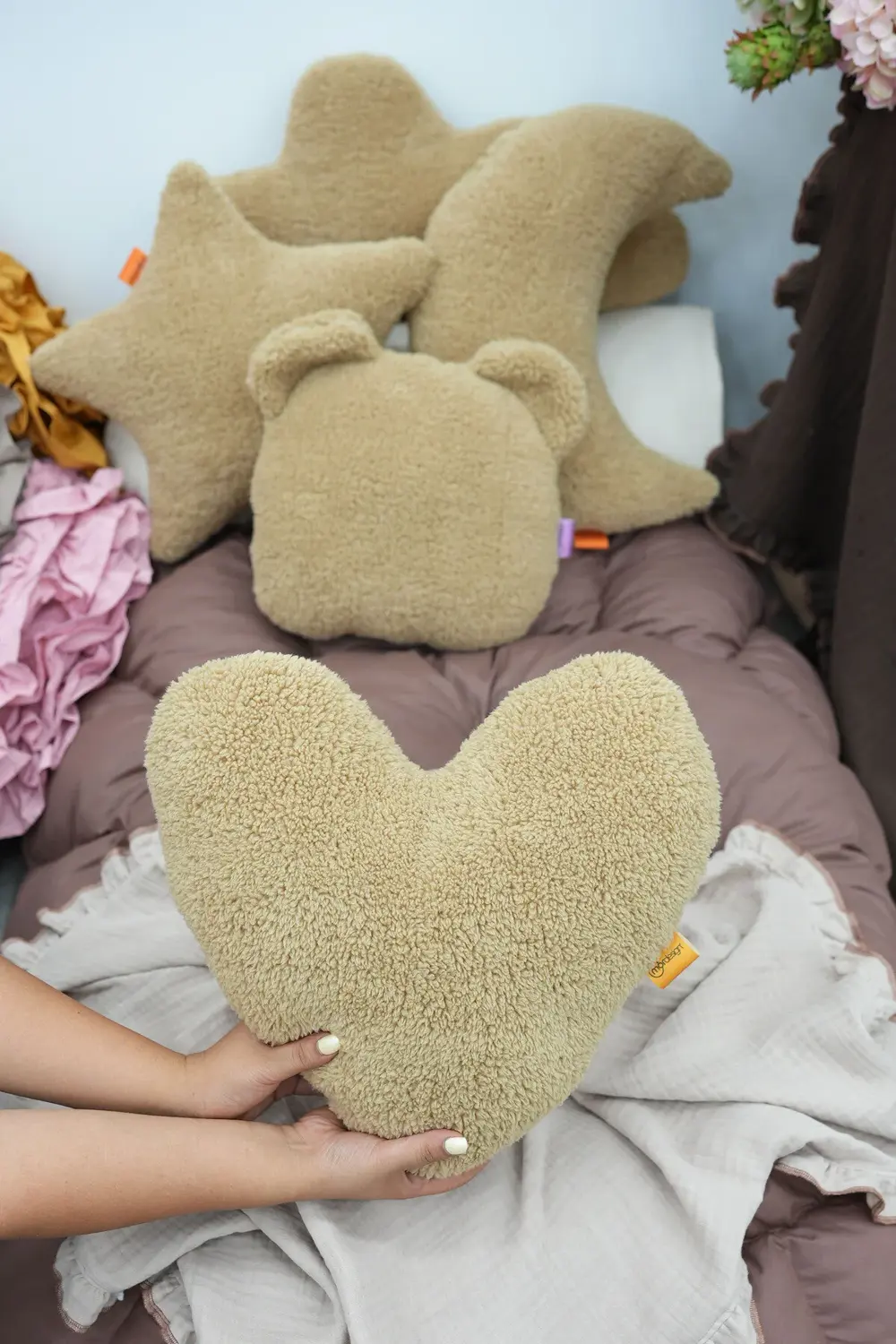 4'lü Set Kalp Bulut Yıldız Ay, Dekoratif Yastık,Süper Kabarık Ted