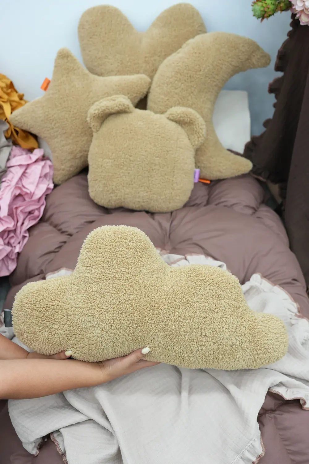 4'lü Set Kalp Bulut Yıldız Ay, Dekoratif Yastık,Süper Kabarık Ted