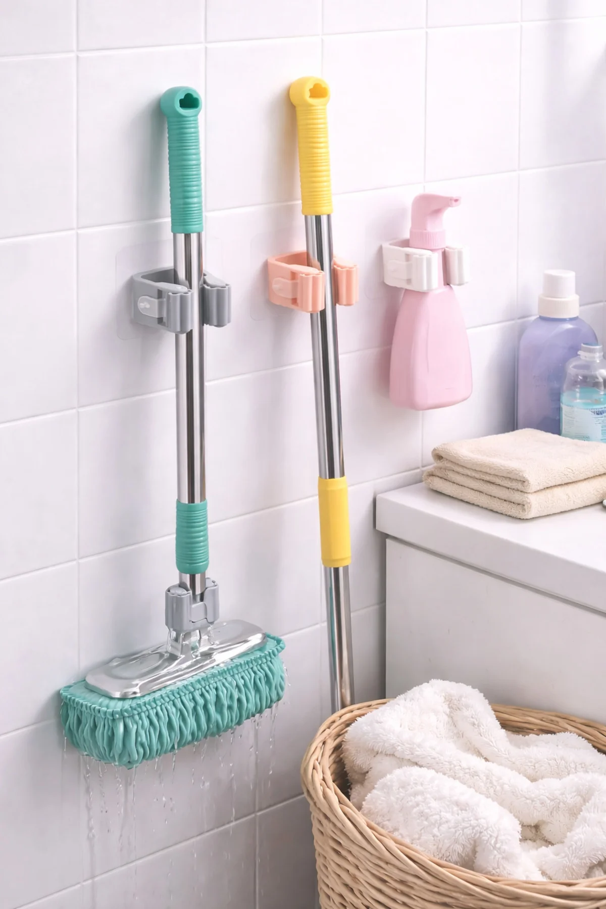 4’lü Set Kendinden Yapışkanlı Mop ve Süpürge Tutucu – Delmeden Du
