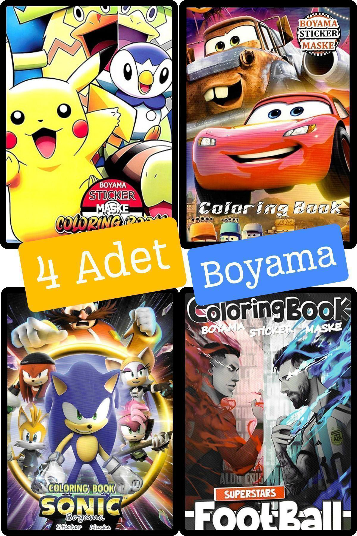 4'lü set Paw Patrol Pokemon Sonic Arabalar boyama kitabı seti(boy