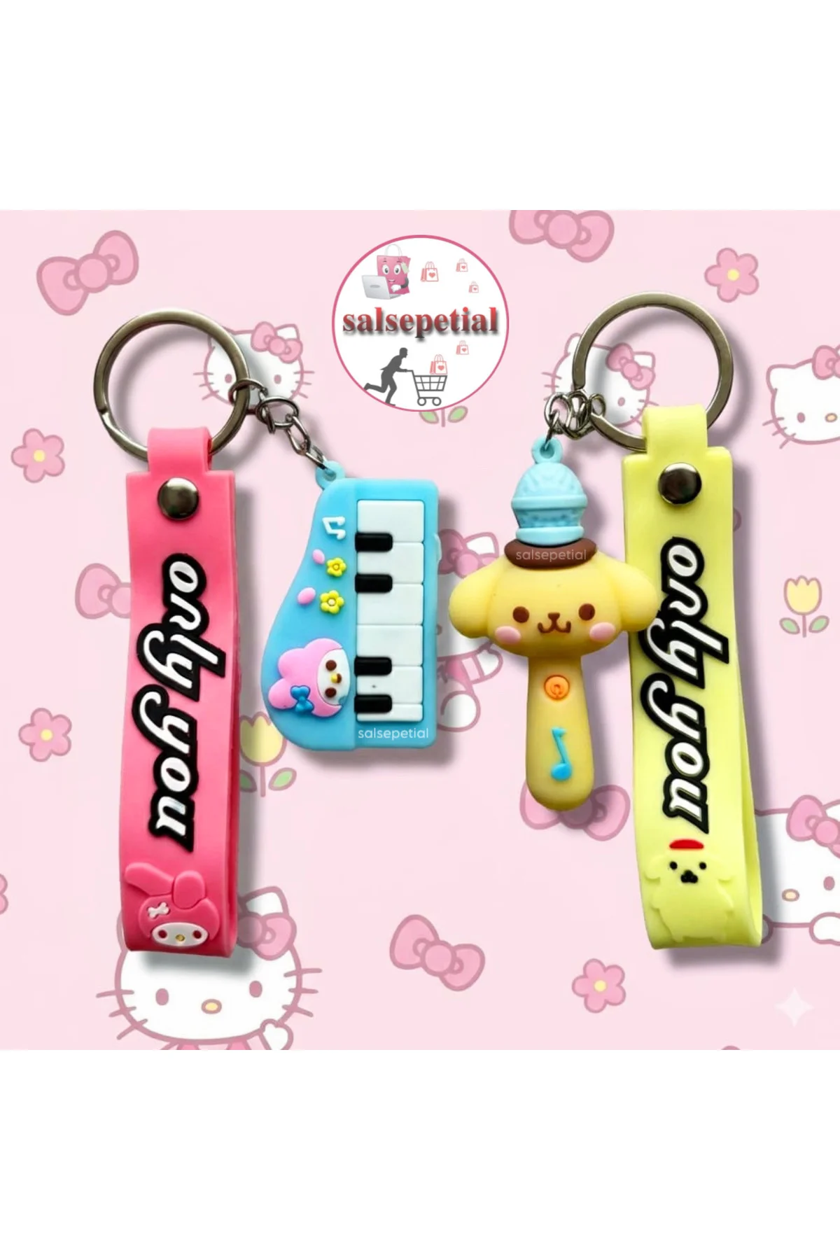 4’lü Silikon Figürlü Anahtarlık Kuromi Hello Kitty My Melody Pomp
