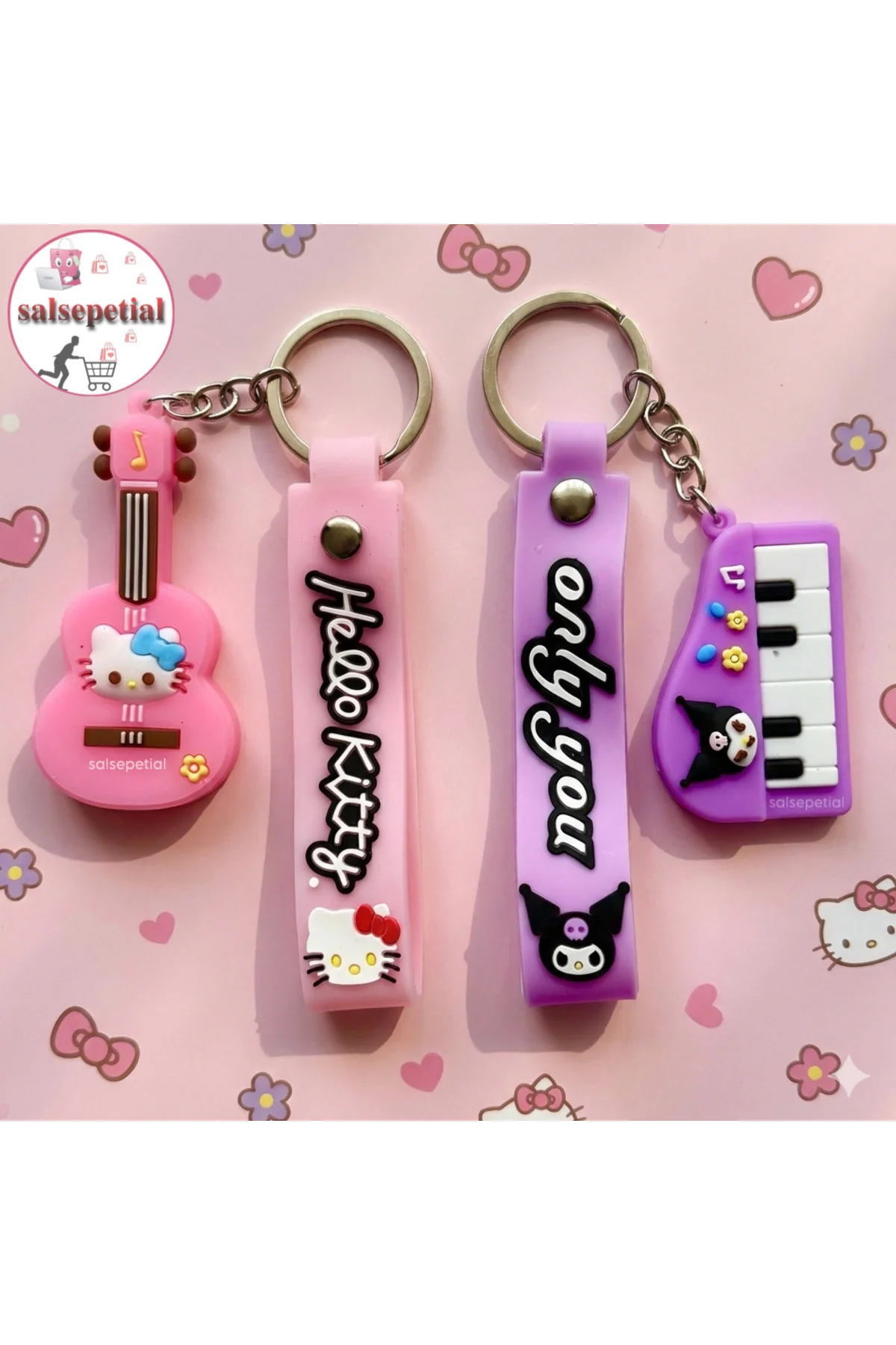 4’lü Silikon Figürlü Anahtarlık Kuromi Hello Kitty My Melody Pomp