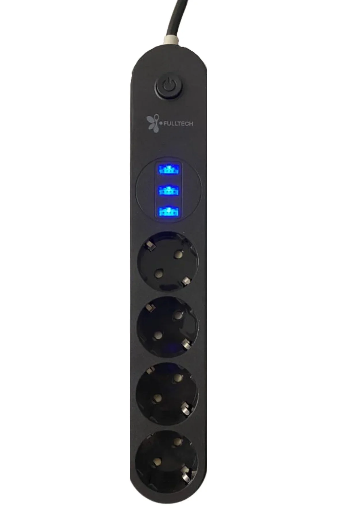 4lü Siyah Anahtarlı 3 USB Li Akım Korumalı Topraklı Çocuk Korumalı Grup Priz 2 Metre