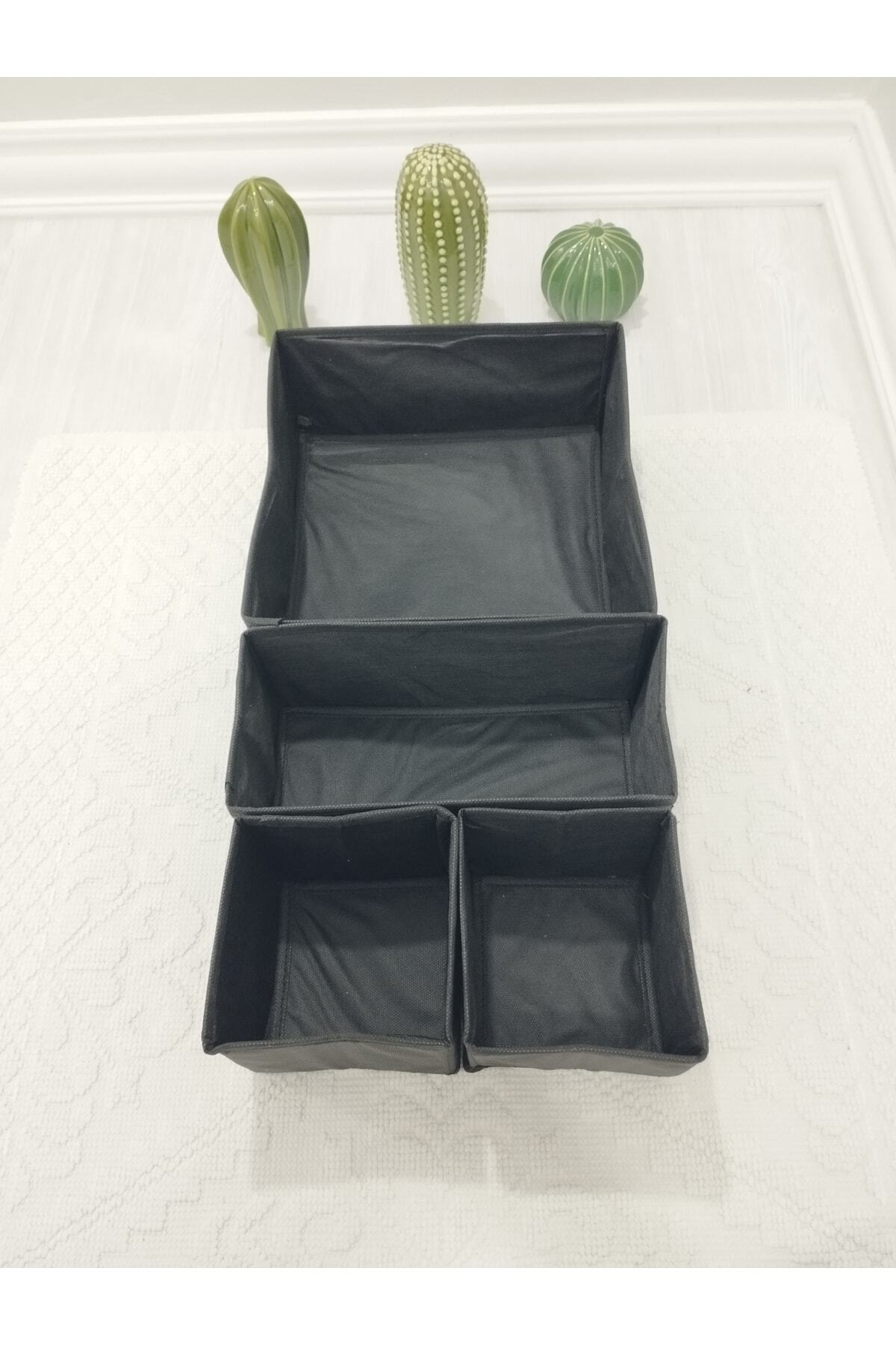 4'lü Siyah Çekmece Içi Düzenleyici Organizer Set - Çok Amaçlı Dol