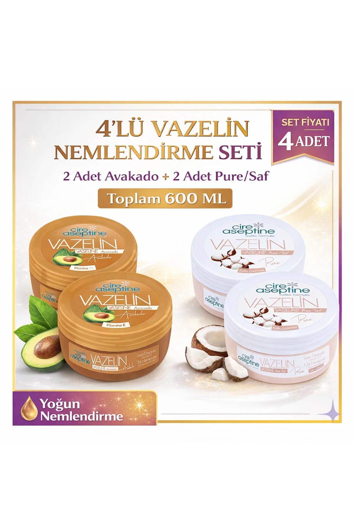 4’lü Vazelin Seti 150 ML x4 Avakado Pure Saf Nemlendirici Bakım K