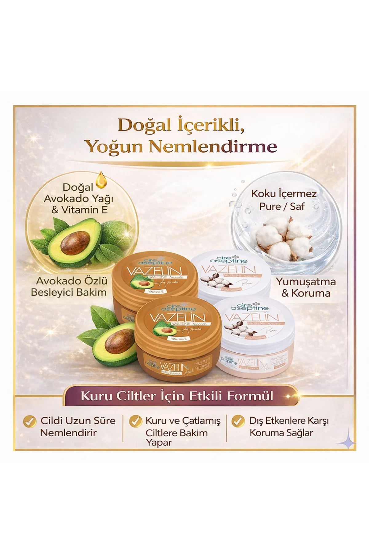 4’lü Vazelin Seti 150 ML x4 Avakado Pure Saf Nemlendirici Bakım K