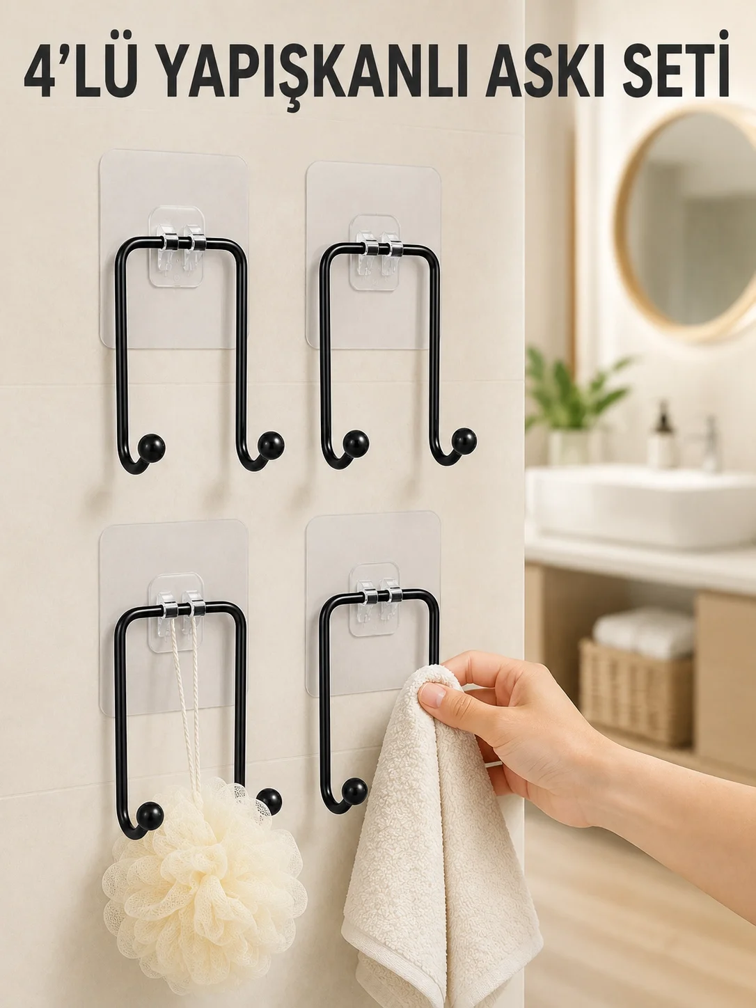 4'lü Yapışkanlı Askı Seti Mutfak Banyo ve Ev İçin Duvar Askısı Fiyatı, Yorumları ve Özellikleri