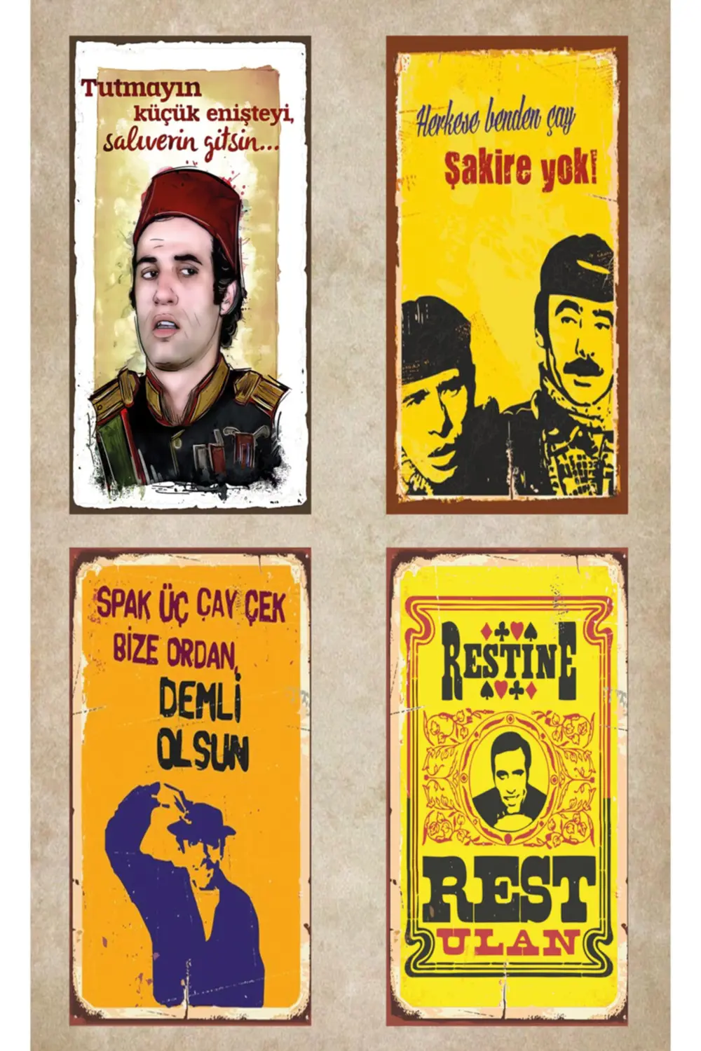 4’lü Yeşil Çam Set - Retro Ahşap Poster – Özel Koleksiyon – Hbb