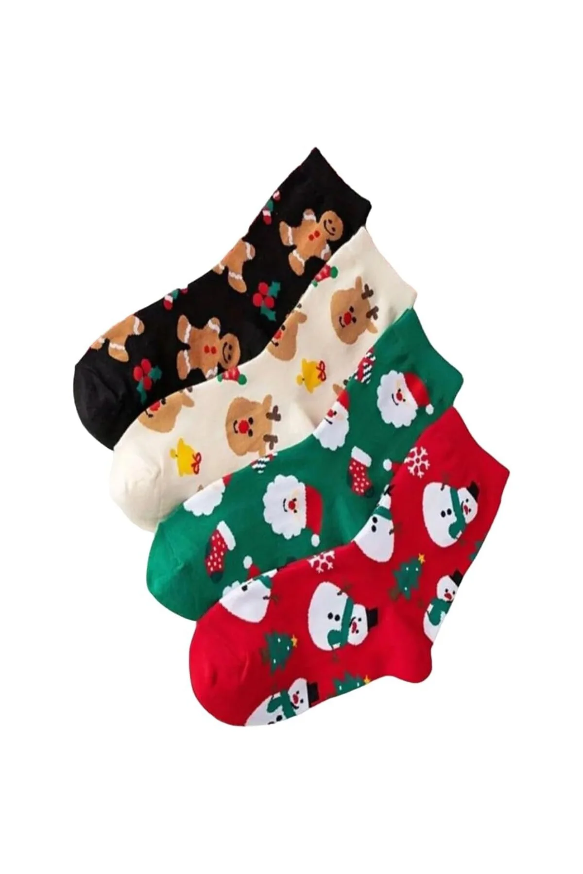 4'lü Yılbaşı Ağaç Noel Baba Christmas Desenli Set Unisex Pamuklu Kokulu Soket Çorap