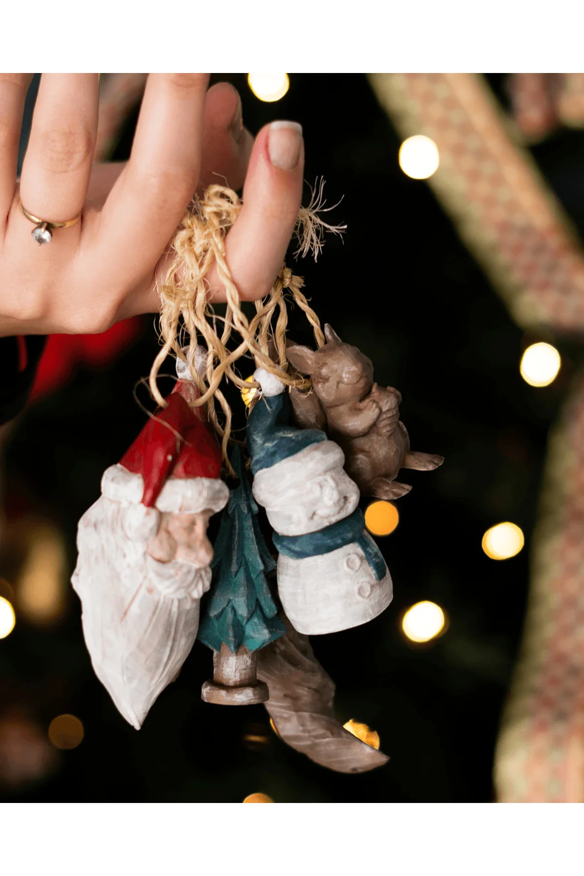 4lü Yılbaşı Ağacı Süsü Yılbaşı 4lü Ağaç Süsü Noel Baba Kardan Adam Sincap Çam Ağacı