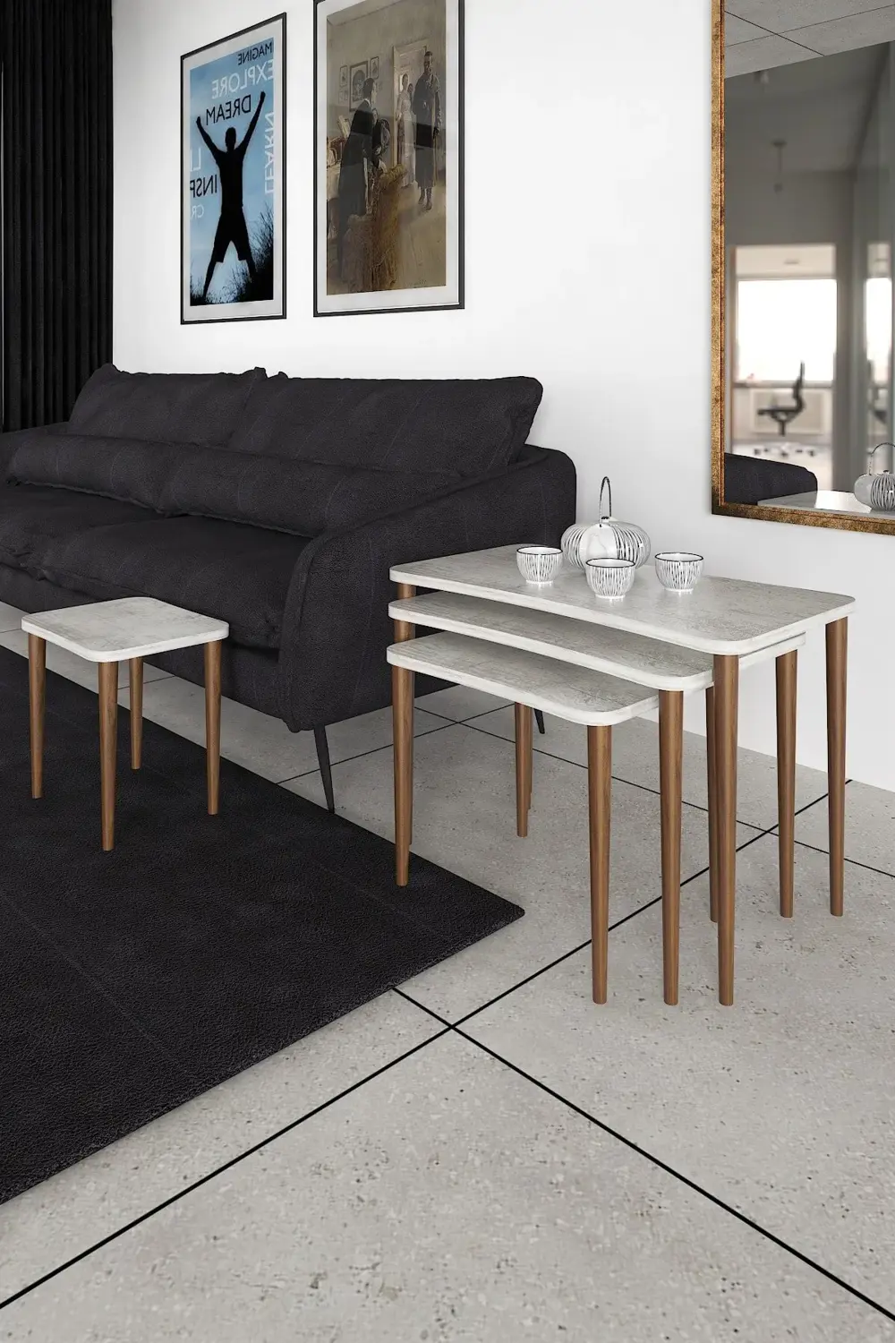 4'lü Zigon Sehpa Ahşap Ayaklı Yan Sehpa