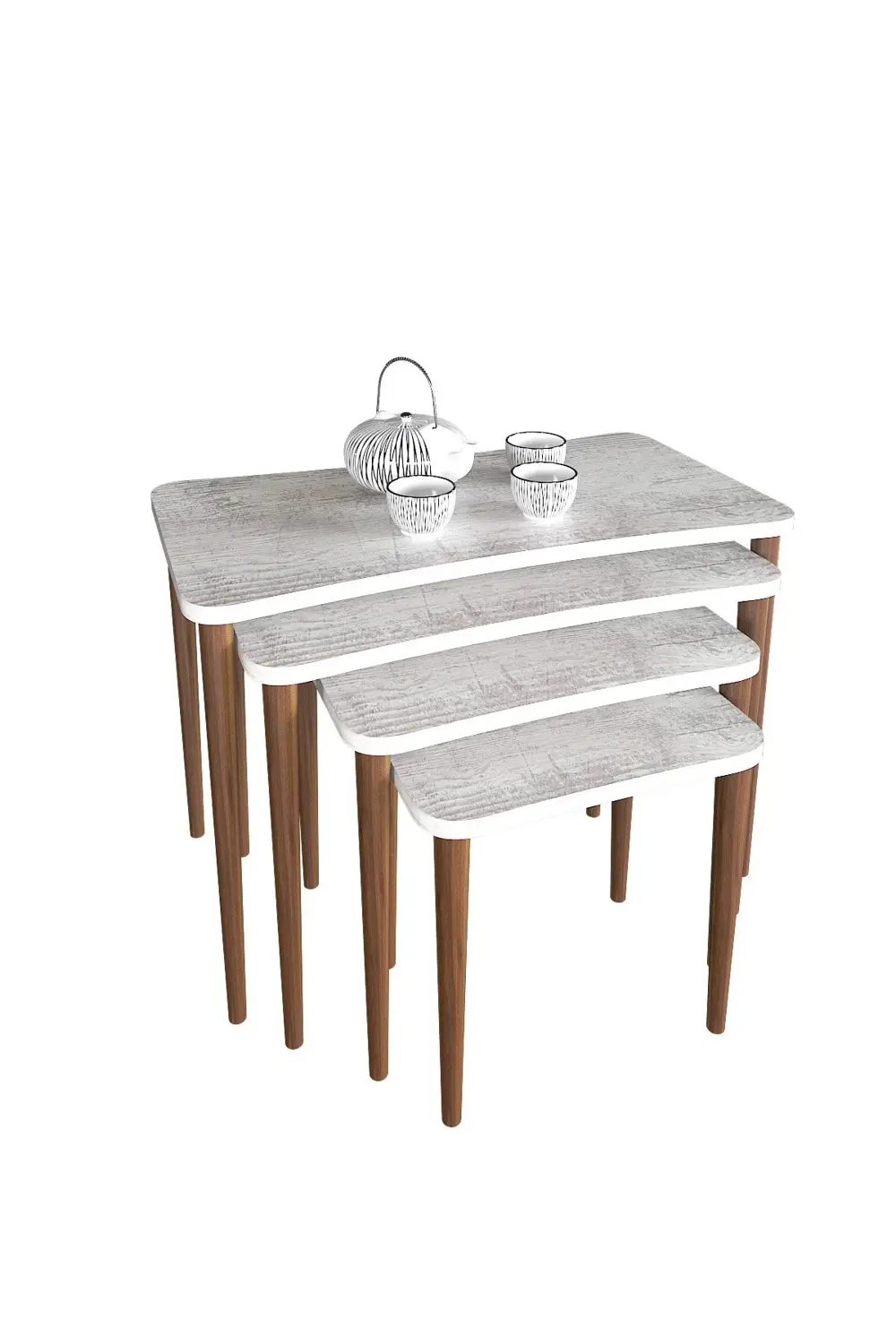 4'lü Zigon Sehpa Ahşap Ayaklı Yan Sehpa