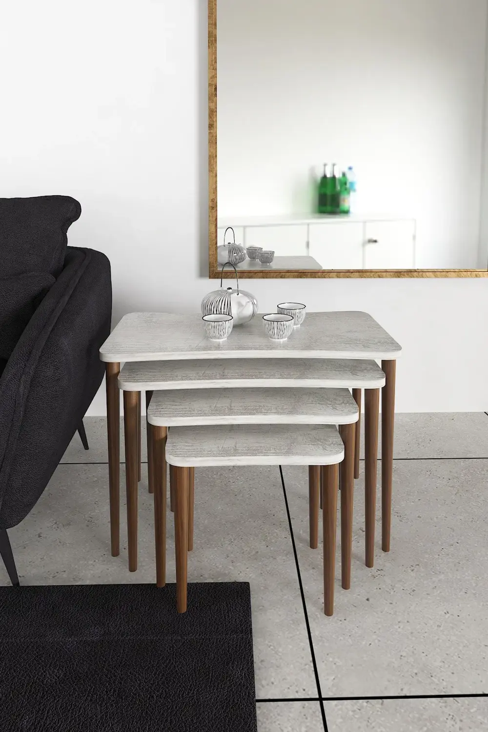 4'lü Zigon Sehpa Ahşap Ayaklı Yan Sehpa