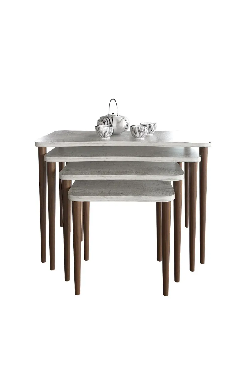 4'lü Zigon Sehpa Ahşap Ayaklı Yan Sehpa