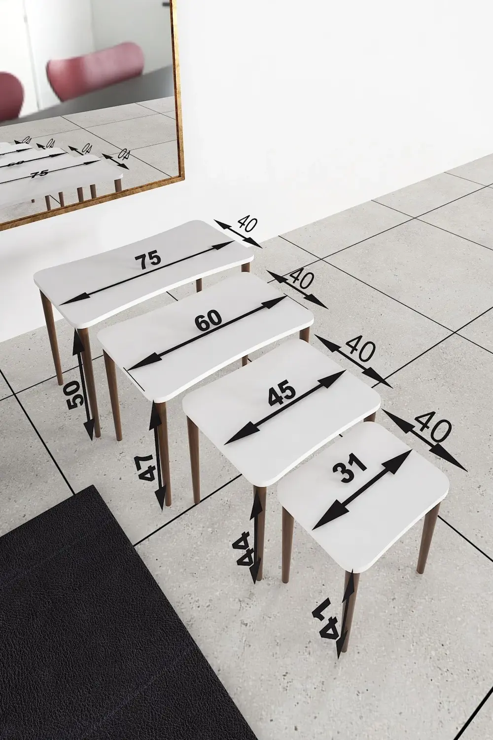 4'lü Zigon Sehpa Ahşap Ayaklı Yan Sehpa