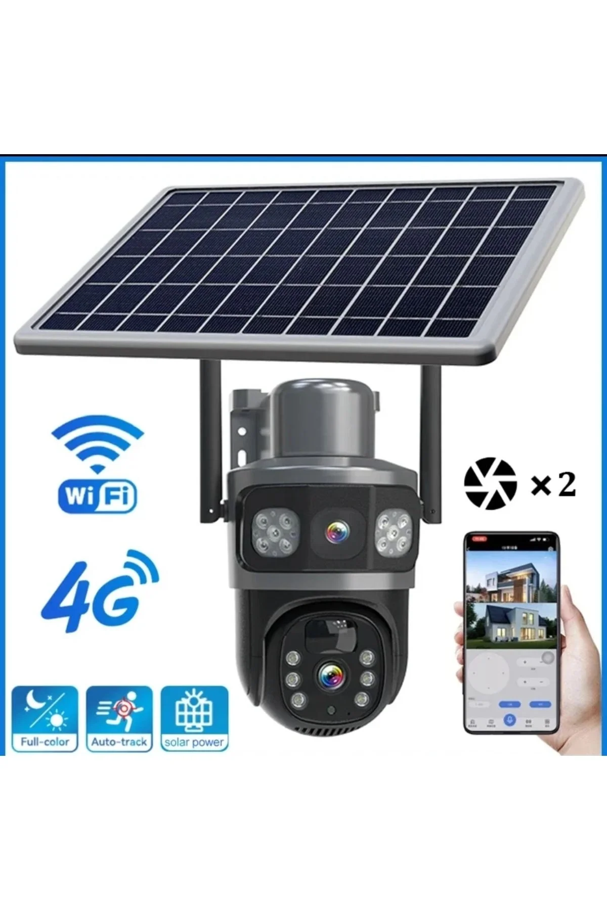 4MP 4K 4G SIM kartlı çift lens güneş enerjili hareketli dış mekan gece görüş güvenlik kamerası