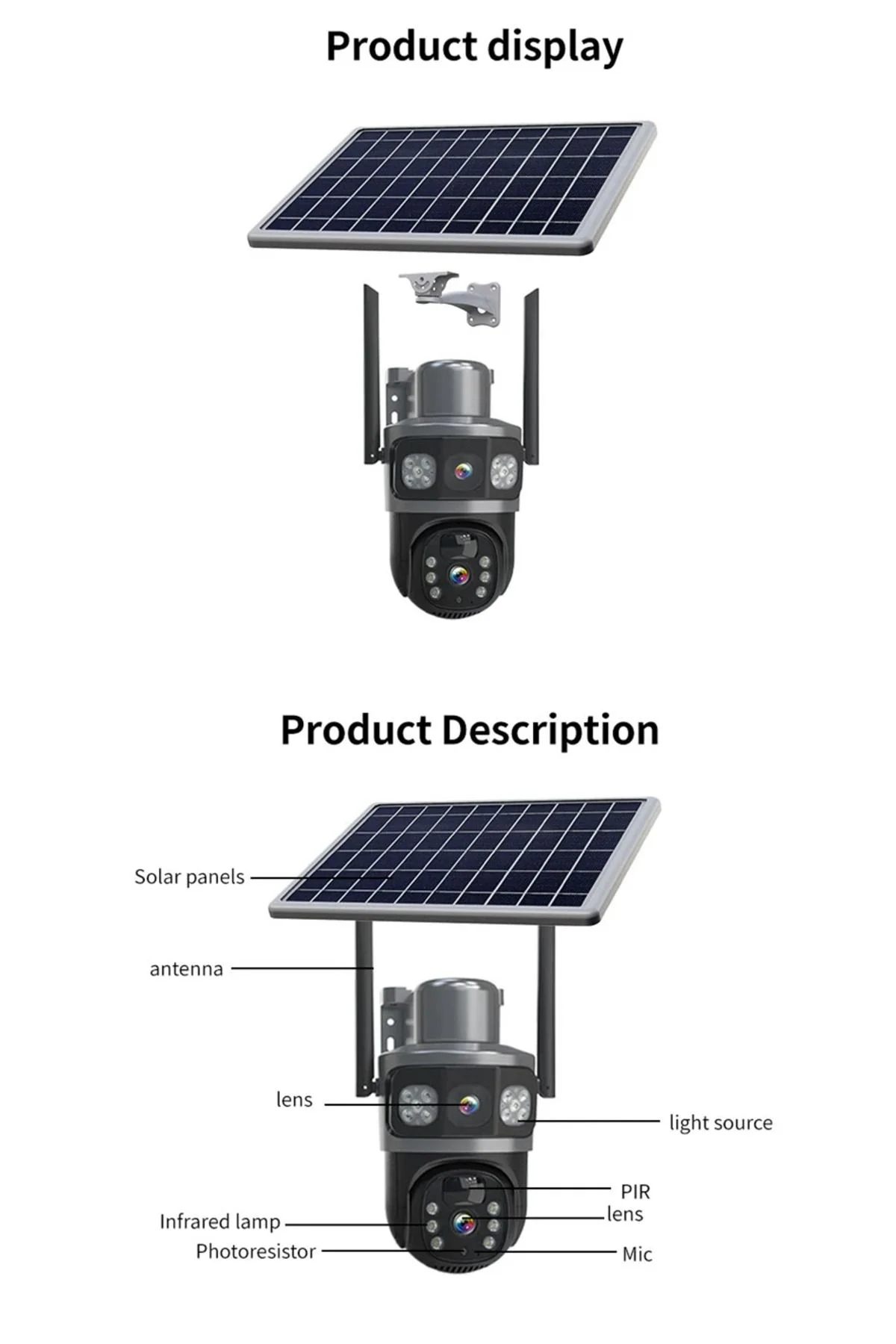 4MP 4K 4G SIM kartlı çift lens güneş enerjili hareketli dış mekan gece görüş güvenlik kamerası