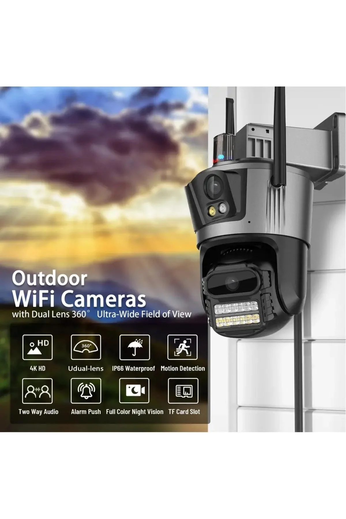 4MP 4K Ultra HD çift lens IP kamera hareketli dış mekan gece görüş su geçirmez WiFi 2 yıl garantili