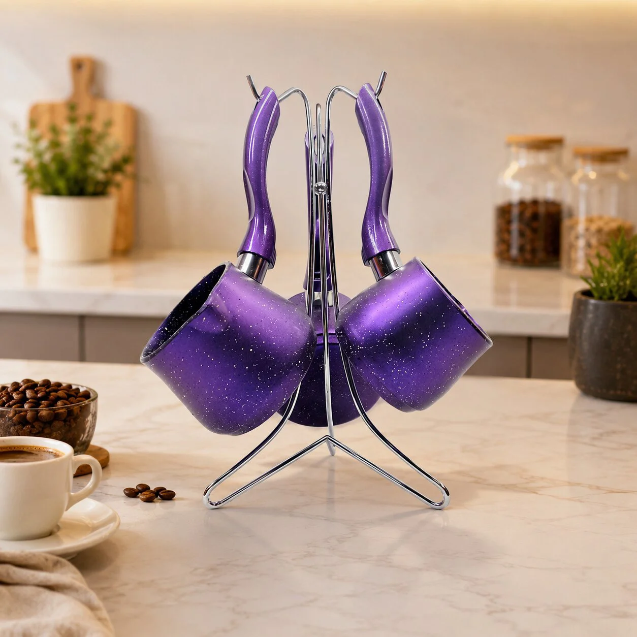 4PCS 230-280-380ML Granit - Çelik Cezve Renkli Metal Standlı Fiyatı, Yorumları ve Özellikleri