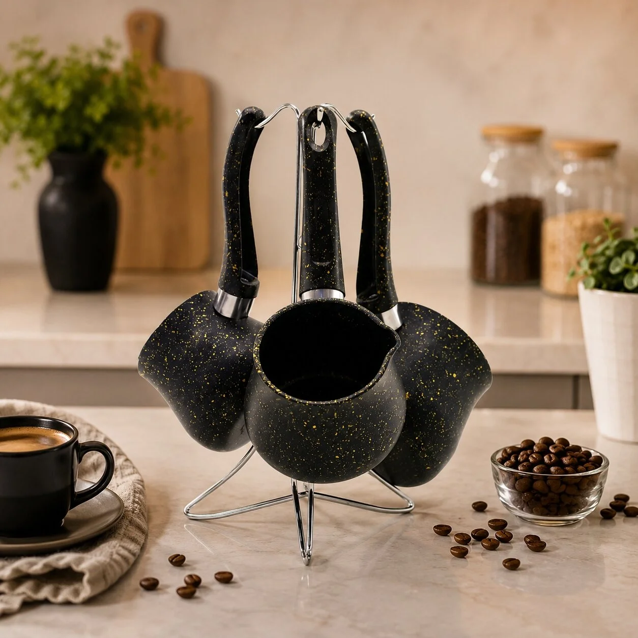 4pcs 230-280-380ml Granit - Çelik Cezve Renkli Metal Standlı Bx40 Fiyatı, Yorumları ve Özellikleri