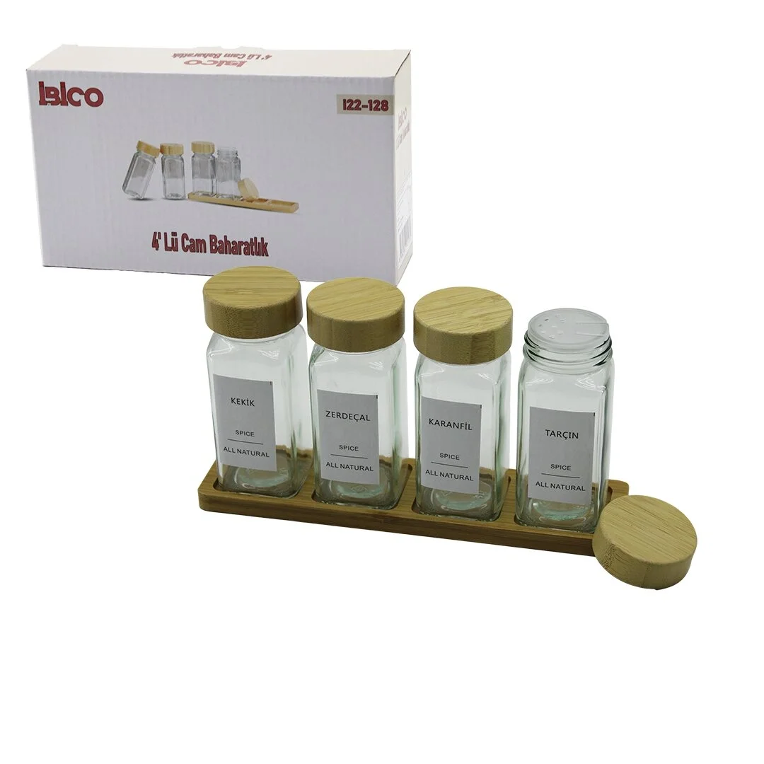 4pcs Bambu Kapaklı Cam Tuzluk - Biberlik - Baharatlık 120ml Bx40 Fiyatı, Yorumları ve Özellikleri