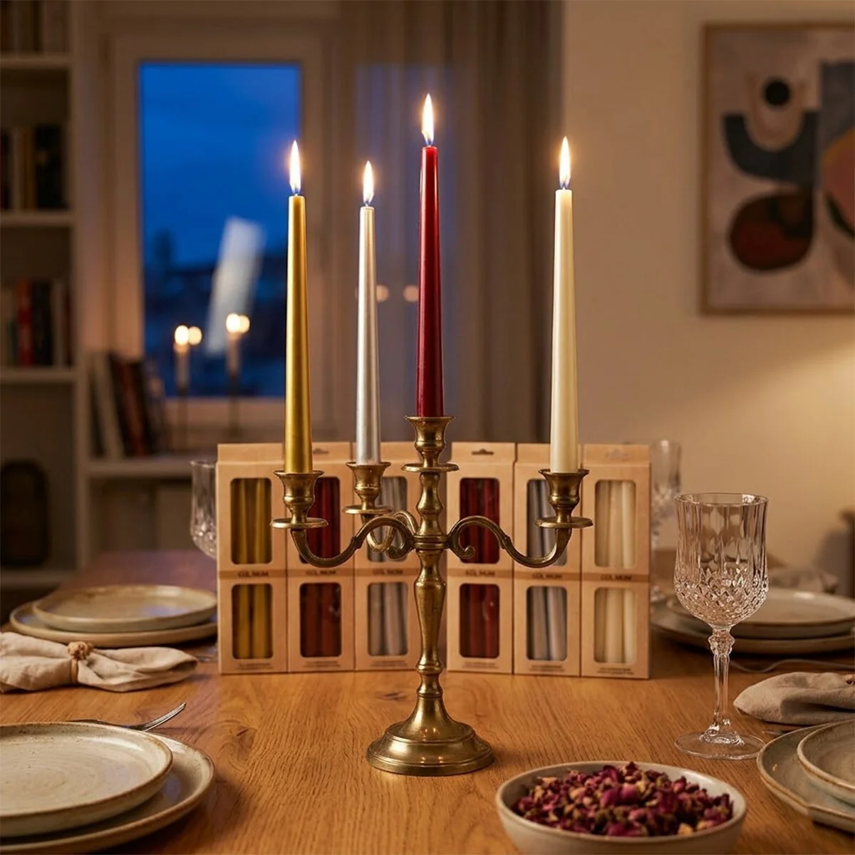 4PCS Candle Metalik Renkler Şamdan Mum 25CM