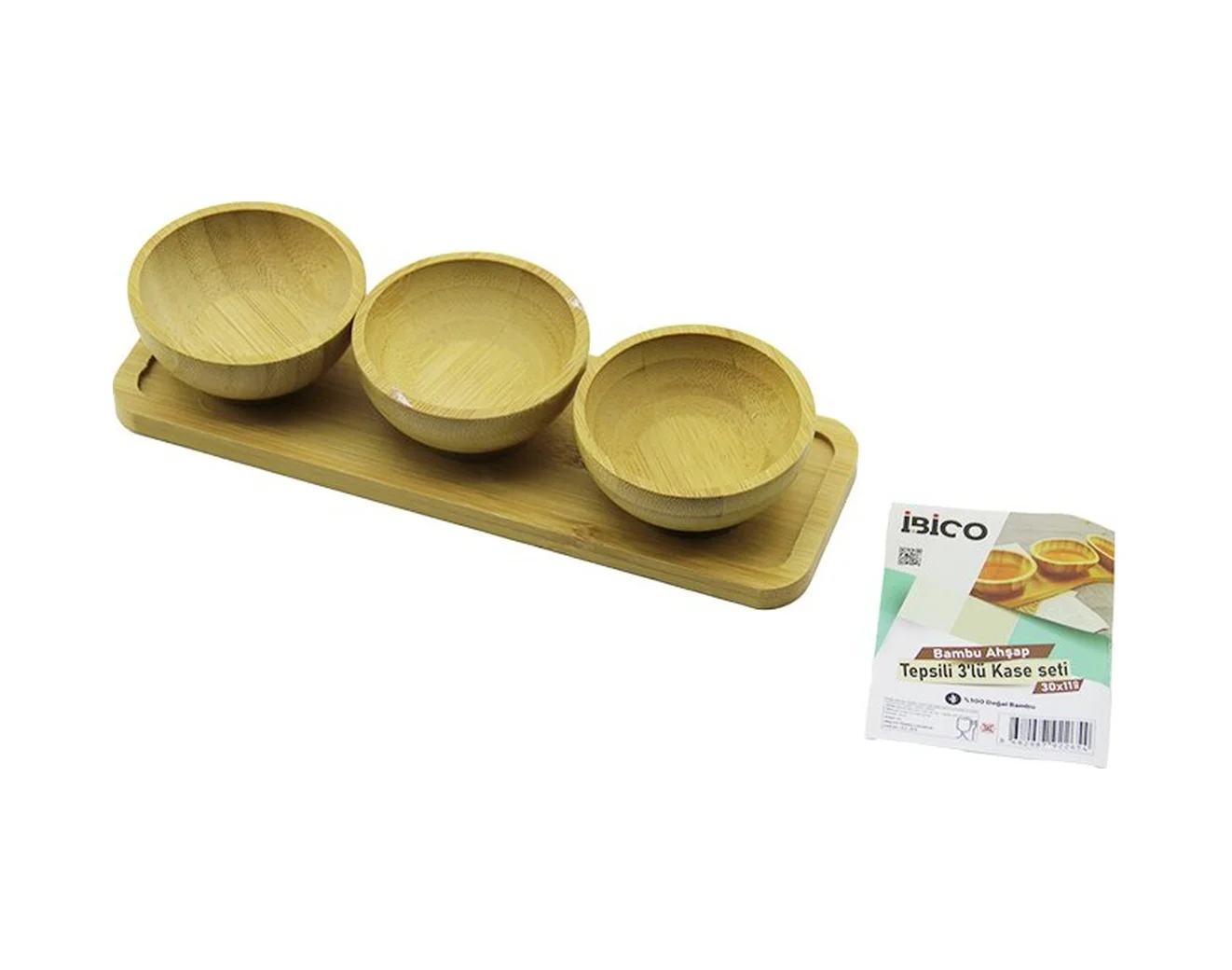 4pcs Çerezlik - Lokumluk Ahşap Bambu Tepsili Kase Seti 30x11cm 52