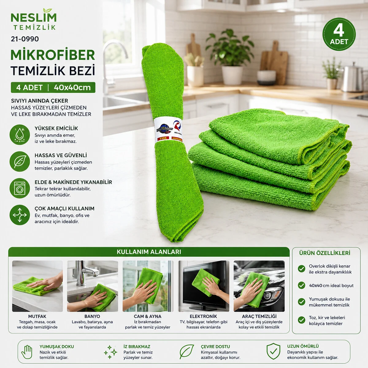 4PCS DÜRÜM - YUVARLAK SARIM 30x30CM MİKROFİBER TEMİZLİK BEZİ Fiyatı, Yorumları ve Özellikleri