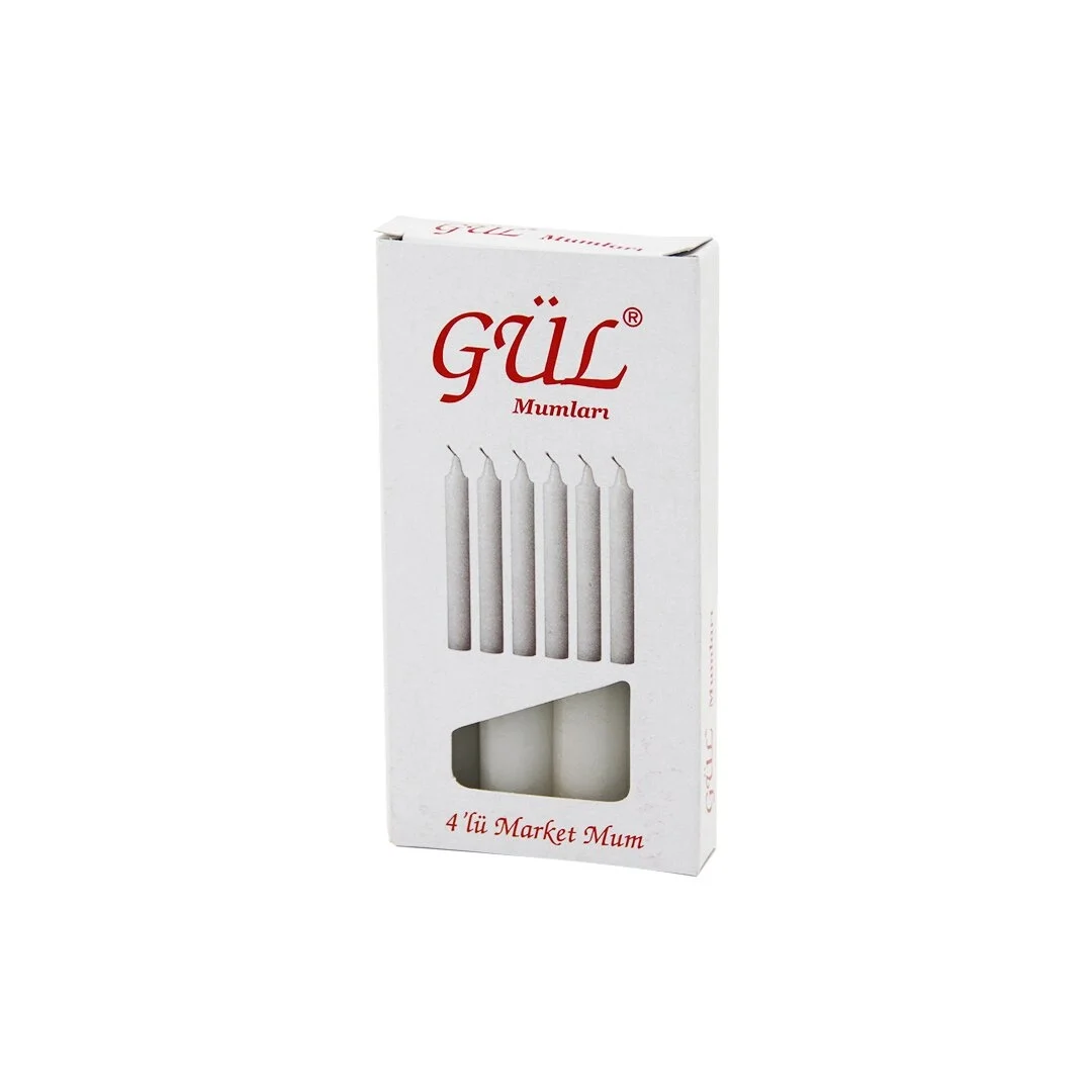 4pcs - İnce   Çap=1.6cm - Uzunluk=12cm   Beyaz Klasik  Market Mum Bx40 Fiyatı, Yorumları ve Özellikleri