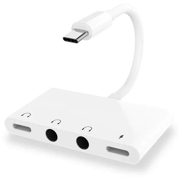 4’sü 1 Arada USB-C OTG Ses Adaptörü – Çift 3,5 mm Jack + Şarj