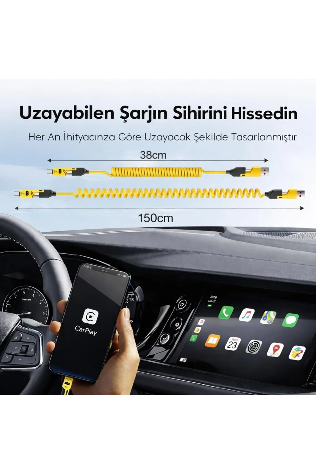 4’ü 1 Arada 65W Yaylı Hızlı Şarj Kablosu Type-C & Lightning PD De