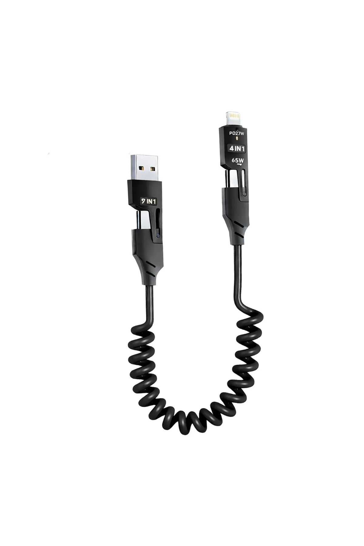 4’ü 1 Arada 65W Yaylı Hızlı Şarj Kablosu Type-C & Lightning PD De
