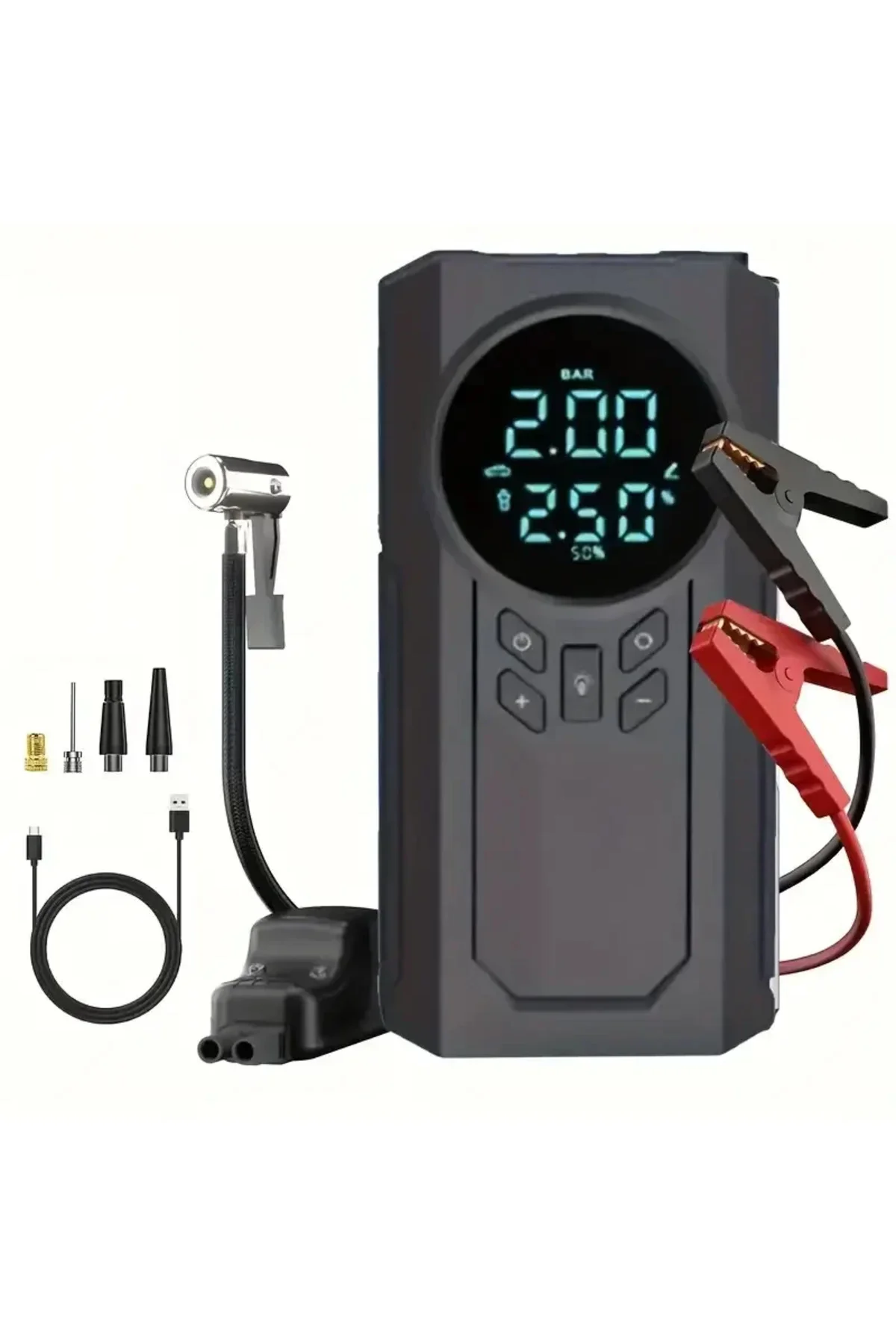 4’ü 1 Arada Lastik Şişirici – Akü Takviyesi – Powerbank – Led Işık