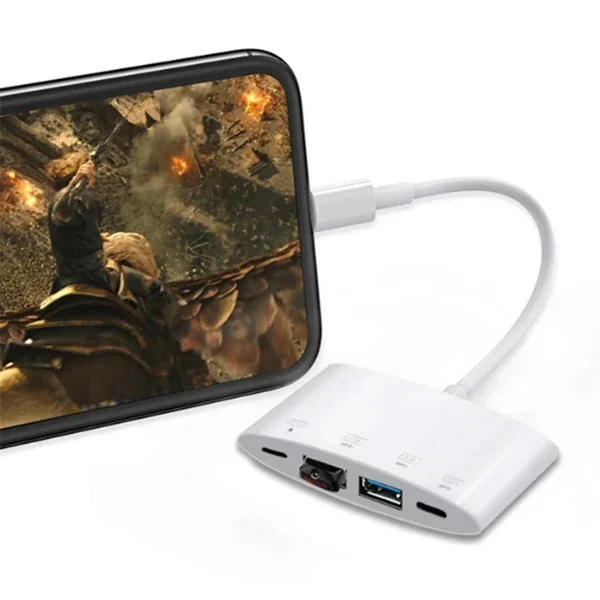 4'ü 1 Arada Lightning USB Kamera Adaptörü iPhone - 3 Port + SD Kart Okuyucu
